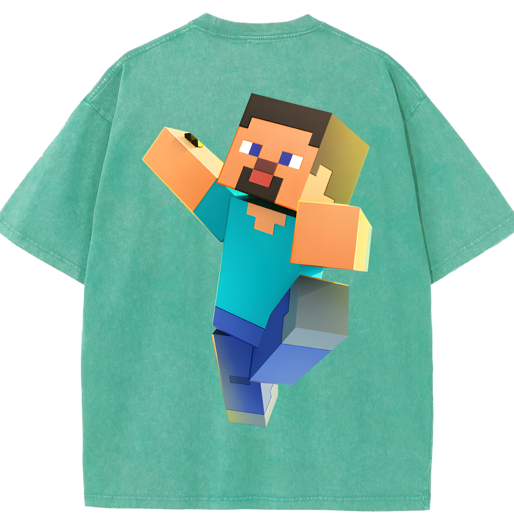 （画像用） マインクラフト ブロックの世界 Minecraft MC Block world 綿100% ヴィンテージ風 半袖Tシャツ（背面プリント）